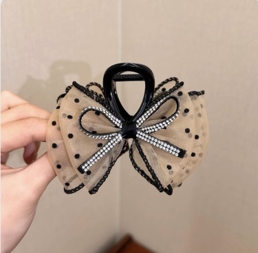 2024新款抓夾閃亮蝴蝶結波點網紗泡泡鯊魚夾高級感後腦勺夾子頭飾